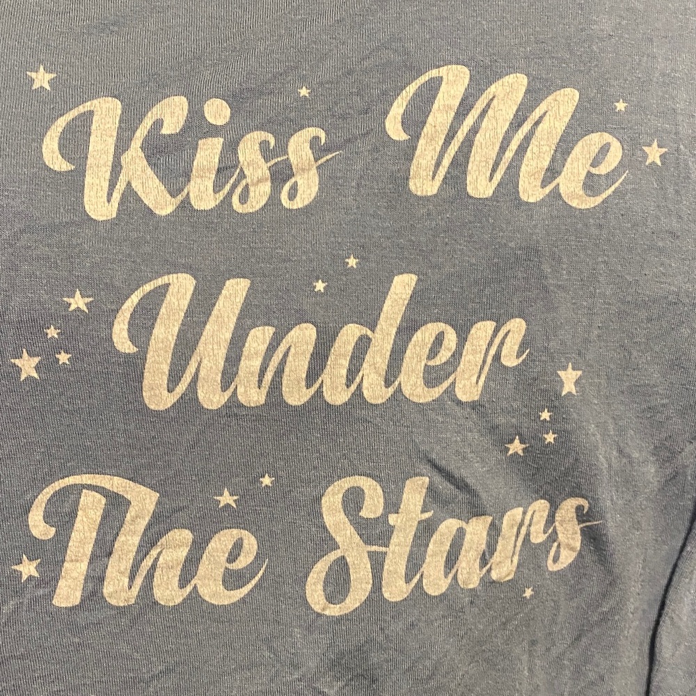 Gray blue Graphic Tee and short set with Kiss Me Under The Stars Print